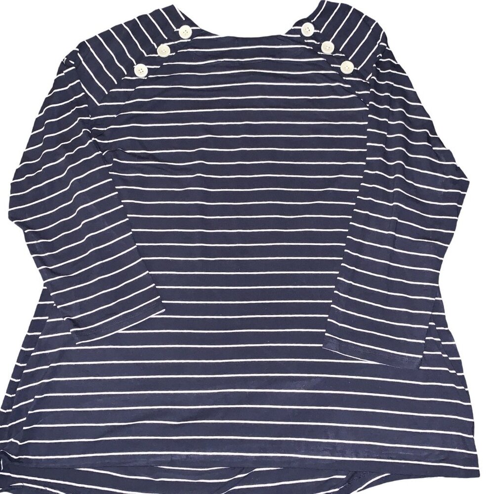 J JILL WEAREVER COLLECTION Buttoned Shoulder Tunic Navy Cream Stripe Sz L Preppy